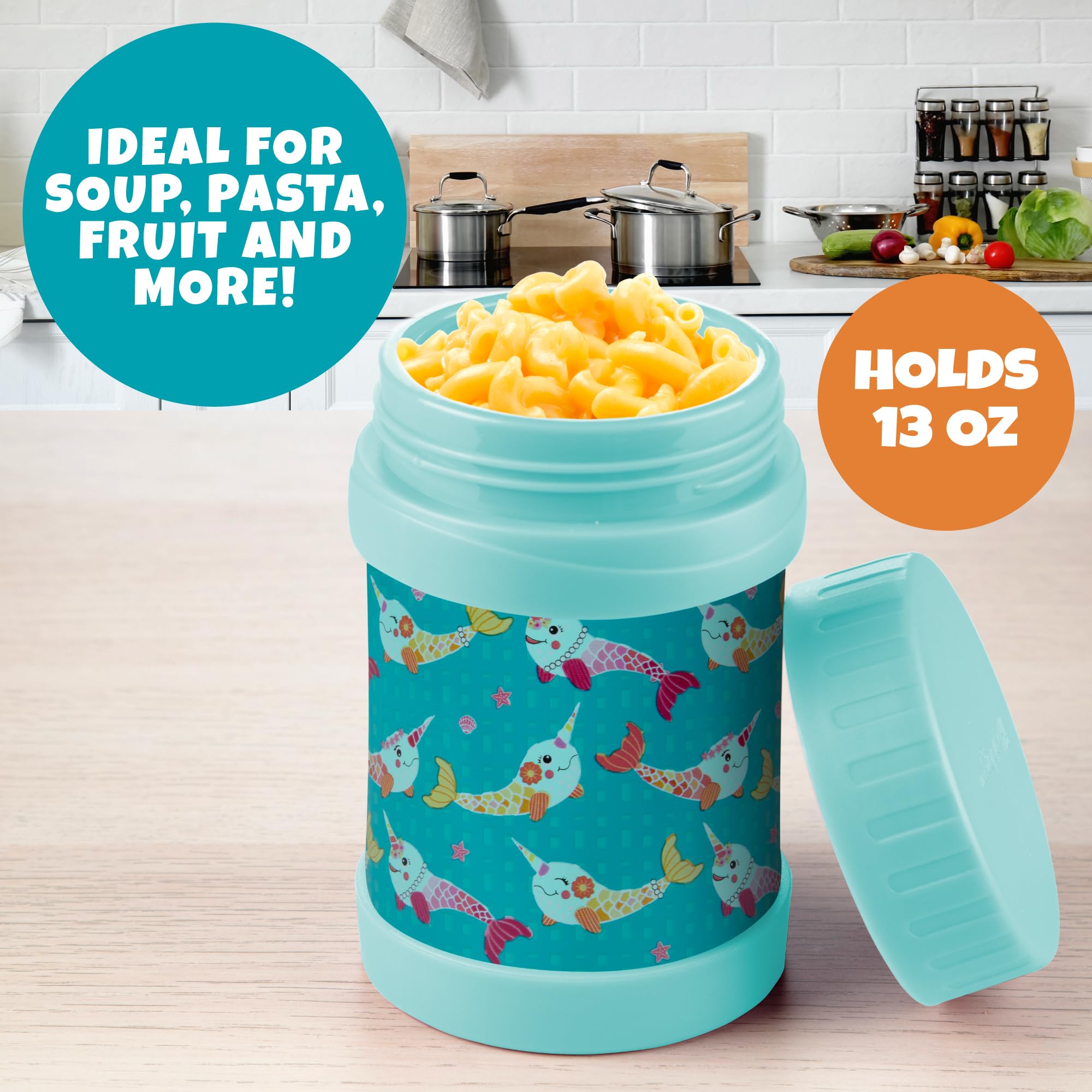 Bentology Stainless Steel Insulated Lunch 13 oz Jar for Kids -Large Leak-Proof Storage Container for Hot & Cold Food  Soups  Liquids - BPA Free - Fits Most Lunch Boxes and Bags - Narwhal